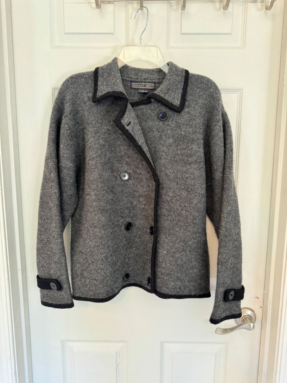 Vintage 90's Herman Geist Grey 100% Wool Double Breasted Jacket Size Medium - Picture 6 of 8